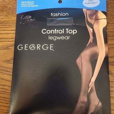 GEORGE Control Top Legwear Pantyhose Black Small/Medium 4830 HERRINGBONE Fashion