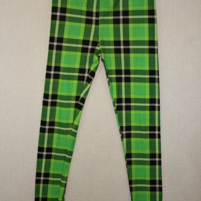 NWT LuLaRoe One Size OS Leggings St. Patrick's Bright Green Plaid