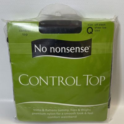 No Nonsense Nylon Pantyhose Control Top Off Black Sheer Toe Size Q M44