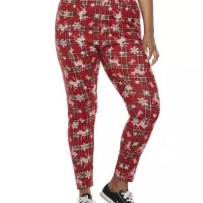 Juniors So Plus Size Holiday Plaid Reindeer Snowflake Leggings Penguins Plus 1X