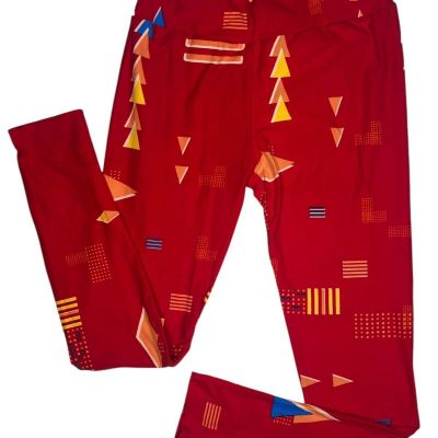 LuLaRoe Womens Leggings Red Geometric Pattern Buttery Soft One Size