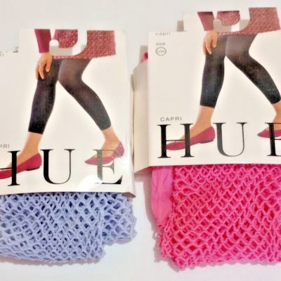 2 PAIR HUE Fishnet Capri Tights Size S/M fits 120-170 lbs Lilac & Sherbert - NWT