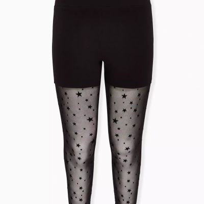 Torrid Premium Legging Flocked Star Sheer Mesh Black 1 1X 14 16 #41307