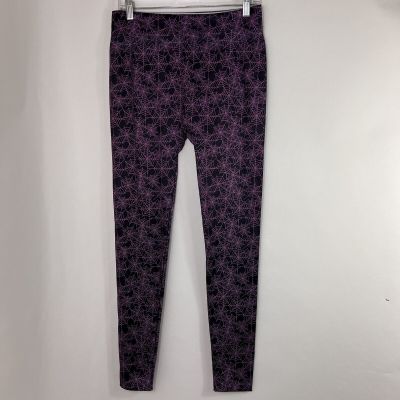 Halloween Leggings Women's Large Purple Spider Web Print High Rise Stretch Pants