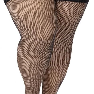 Moon Wood Plus Size Fishnet Stockings Womens Sheer Silicone Lace Top Stay Up Lin