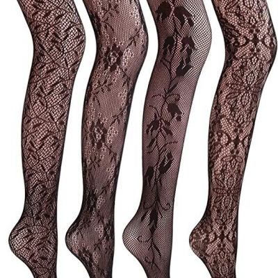 Women Patterned Fishnet Tights Black Fishnets Net Stockings Pantyhose 4 Pcs