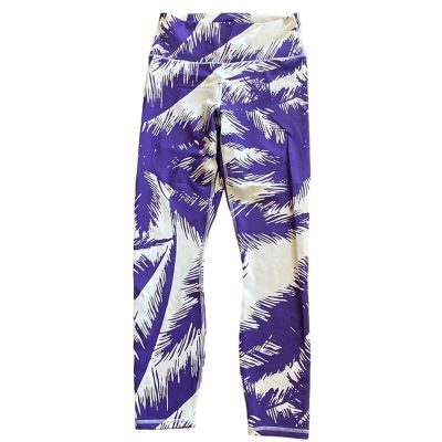 PureLuxe by Fabletics purple and white palm 3/4 workout yoga running leggings