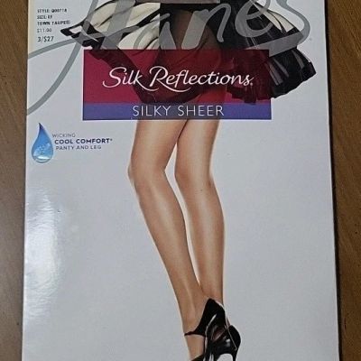 Silk Reflections Pantyhose Womens EF Town Taupe Silky Sheer Control Top Q00718