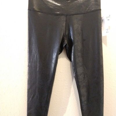 Z BY Zella Daily Sz L Moto Black Shiny Athletic Leggings Faux Leather (0881)