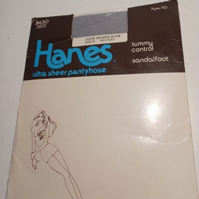 Hanes Ultra Sheer Pantyhoses Tummy Control Sandal Foot Size D brushed Silver