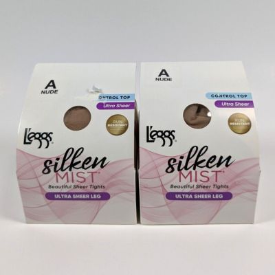 L'eggs Silken Mist Ultra Sheer Leg Control Top Tights 2 Pack A Nude LSM200