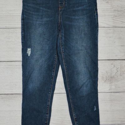 SPANX JEAN-ISH ANKLE Sz Medium Distressed Denim Stretch Raw Hem Shaping Leggings