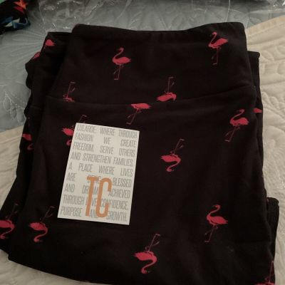 LuLaRoe TC Black Pink flamingo Leggings, Tall & Curvy, Unicorn Rare Print