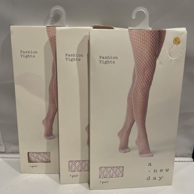 Lot Of 3 A New Day Womens White Diamond Full Toe Net Hose Tights Size S/M Medium