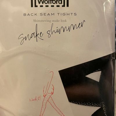 Wolford Snake Shimmer Back Seam Tights Color: Black/Black Size: Small 14768