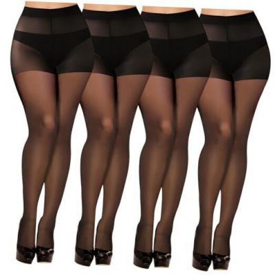 Buauty 4 Pack 20D Sheer Tights for Women,Breathable Pantyhose for Medium Black