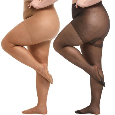 2 Pairs Plus Size Sheer Tights 20D Ultra Thin High Waist Pantyhose for Women ...