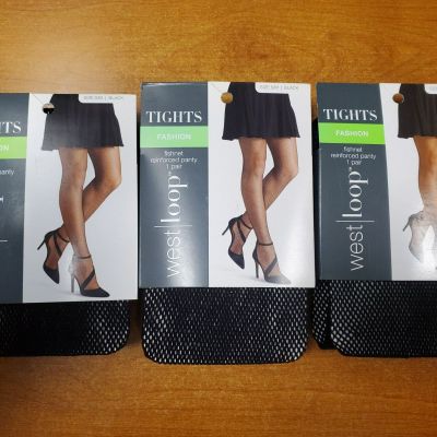 3 Pk: West Loop Fishnet Stockings Pantyhose Tights Womens S/M BLACK (AA-1867)