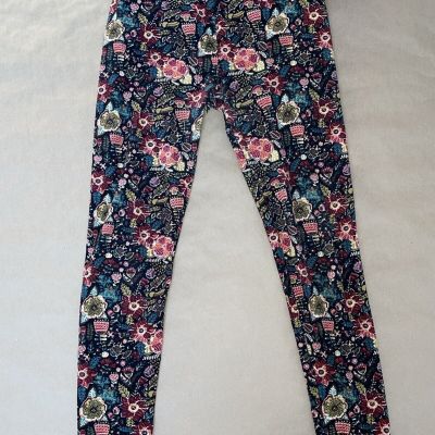 lularoe leggings women's one size black red green floral flower pattern