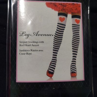 2PCLeg Avenue Striped Stockings with Red Hearts Thigh Highs Style 6008 One Size