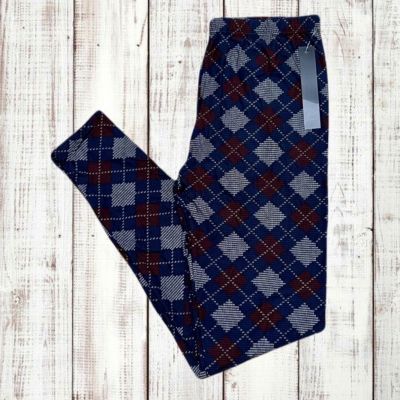 Women’s Leggings Navy Argyle Print Plus Size 1X-2X NWT Stretchy Buttery Soft