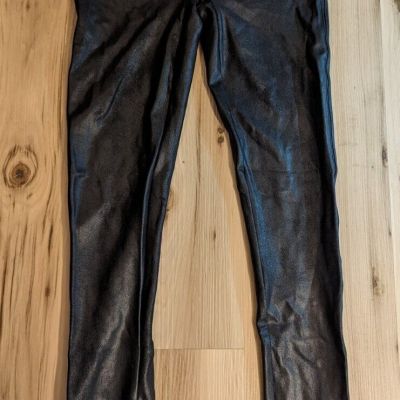 Spanx Womens Size Small Petite Black Faux Leather Leggings Pants Power Waistband