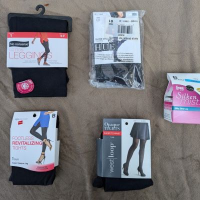 LOT 5 SIZE SMALL BLACK TIGHTS Leggs S P New NIB NWT Hanes Womens Nos