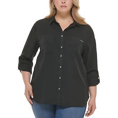 Calvin Klein Jeans Trendy Plus Size Utility Shirt - Black 3X