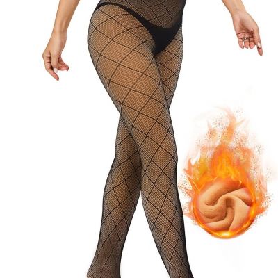 Fleece Lined Tights Women Sheer Fake Translucent Winter Thermal Pantyhose Opaque