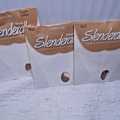 3 Pr. Vintage Slenderalls Control Top Pantyhose Queen Size Nude Sandalfoot 330