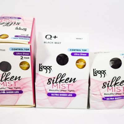 L'eggs Silken Mist Control Top  Ultra Sheer Leg BLACK MIST Tight Q+ 4 Pair