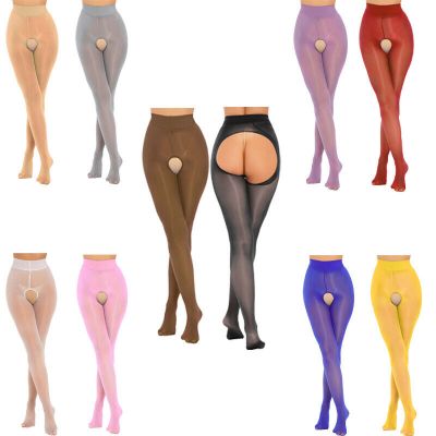 Womens Tights Shiny Hosiery Adult Pantyhose Sheer Lingerie Mid Waist Clubwear