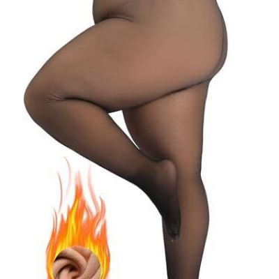 Plus Size Fleece Lined Tights for Women, Fake Translucent Warm 3X-4X Black