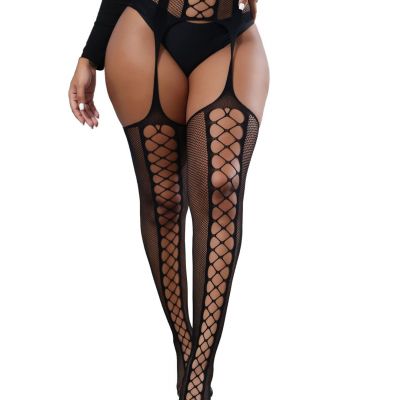 Fishnet Stockings for Women Patterned High Waist Tights Suspender Pantyhose(B...