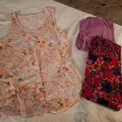 Lot Of 3 Lularoe Leggings One Size , And 1 Top Size Medium,  Various Colors