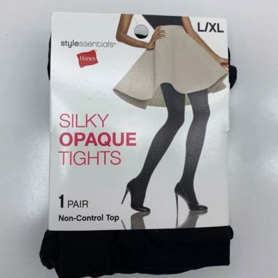 ???? Hanes Silky Opaque Tights 1 Pair Non-Control Top Black Size L/XL