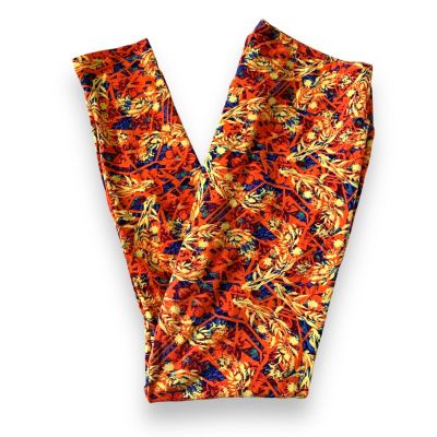 LULAROE women's orange fall floral print legging SZ Tall & Curvy TC