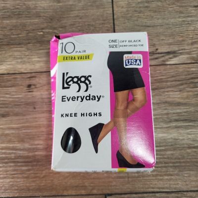 L'eggs Everyday Knee Highs Sheer Toe 10 Pairs  Off Black