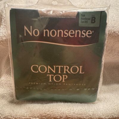 Vintage No Nonsense Pantyhose Size B. Control Top Nylon Reinforced Toe,Tan