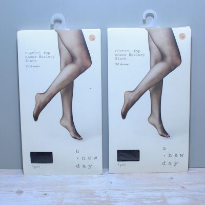 2 Pairs A New Day Women's Control Top Sheer Hosiery Black 20 Denier Size L/XL