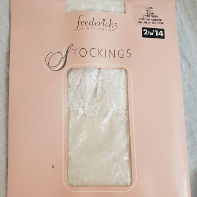 Fredericks Of Hollywood 1595 White M Lycra sheer Lace Top stockings