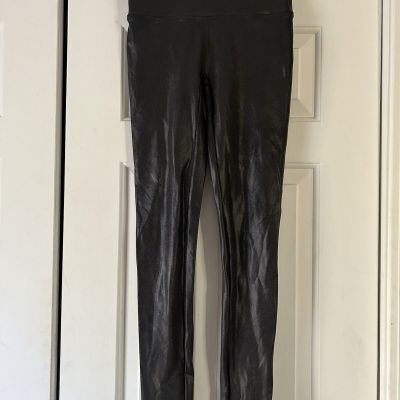 SPANX Leggings Women's Size S Black Faux Leather High Rise Shiny Glossy Holiday