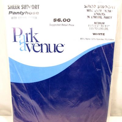 Park Avenue Sheer Support Pantyhose White Medium Control Panty NOS Vintage Lycra