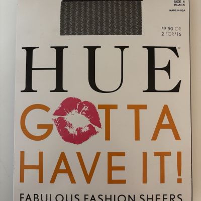 HUE Gotta Have It Fashion Sheers CT Tights Black Size 4 NWT one pair