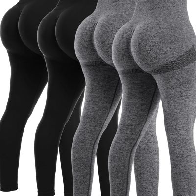 4 Piece Butt Lifting Workout Leggings for Women, Seamless Gym Scrunch Booty Lift