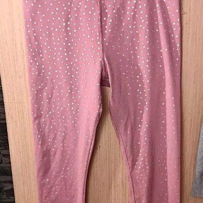 Wavvy Women Large Pink W/Silver Stars Leggings High Waist Long Workout Yoga