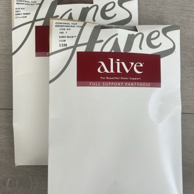 Lot Of Two Hanes Alive Full Support Panty Hose Barely Black,Barely There Size F