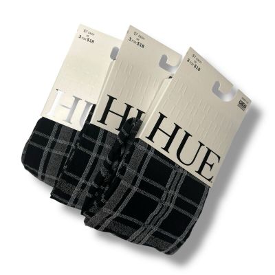 Hue Black Gray Plaid Knee High Socks One Size 3 Pair Pack