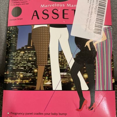 Marvelous Mama Assets by Blakely BLACK Maternity Opaque Stripe Tights Sz 3 Spanx