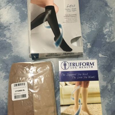 Truform Women's Stockings Knee High Sheer 15-20 mmHg, Nude, 2X Large